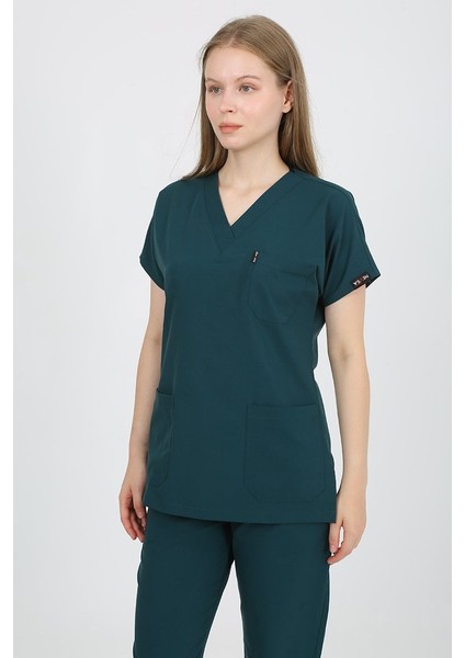 Daisy V Yaka Petrol Yeşili Unisex Uniforma (Likralı) 2xs - Takım - Hayır Isim Yazılmasın modelleri