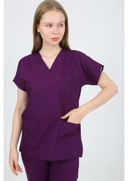 Daisy V Yaka Mürdüm Unisex Uniforma (Likralı) S - Takım - Hayır Isim Yazılmasın fiyatları