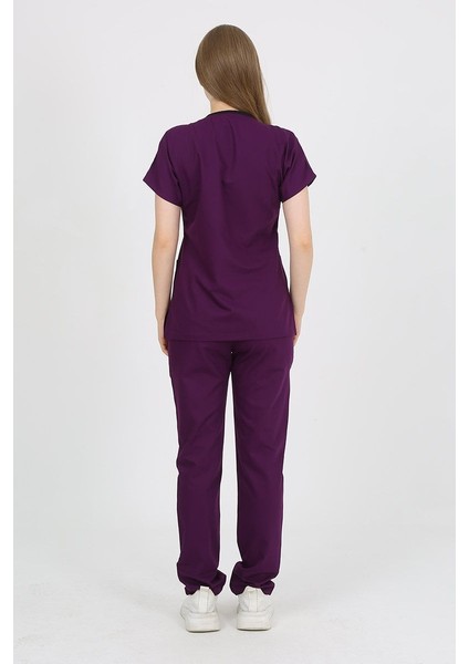 Daisy V Yaka Mürdüm Unisex Uniforma (Likralı) S - Takım - Hayır Isim Yazılmasın modelleri