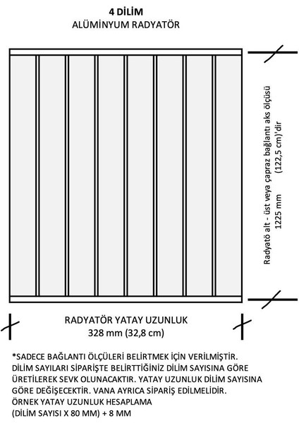 Alüminyum Panel Radyatör Klasik 1250 x 320 Ral 7016 Antrasit Gri
