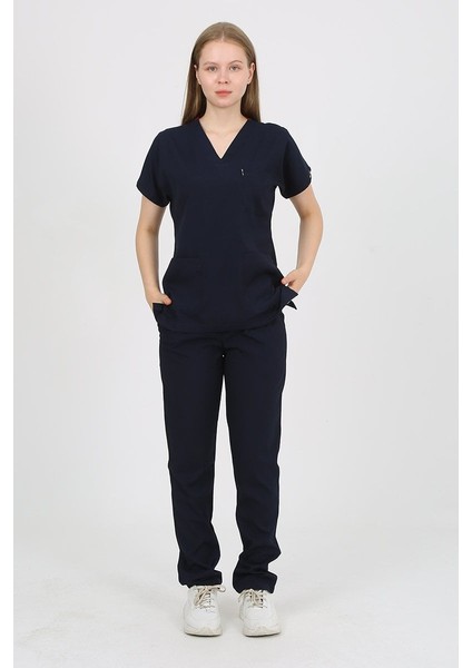 Daisy V Yaka Lacivert Unisex Uniforma (Likralı) L - Takım - Hayır İsim Yazılmasın