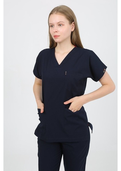 Daisy V Yaka Lacivert Unisex Uniforma (Likralı) L - Takım - Hayır İsim Yazılmasın