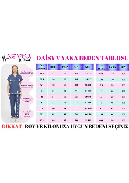 Daisy V Yaka Lacivert Unisex Uniforma (Likralı) L - Takım - Hayır İsim Yazılmasın