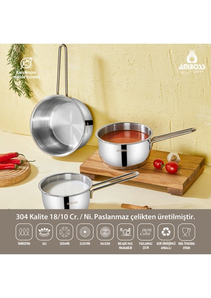 3 Parça Cool Indüksiyon Uyumlu Paslanmaz Çelik Sütlük Sosluk