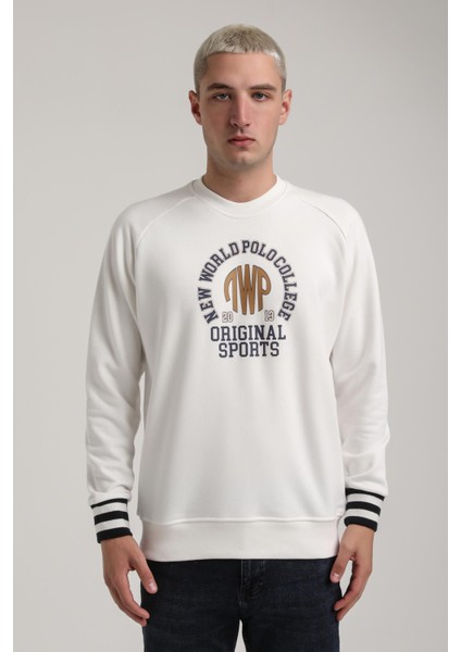 Bisiklet Yaka Ekru Slim Fit Sweatshirt 24FWM60187