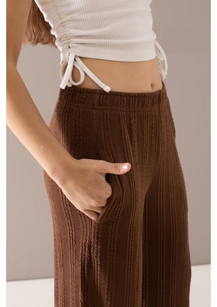 Kahverengi Geniş Paça Desenli Kız Çocuk Pantolon 19788 indirimleri