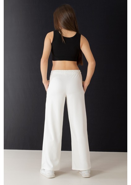 Ekru Geniş Paça Kesim Basic Kız Çocuk Pantolon 19745 fırsatları