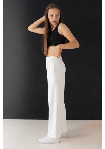 Ekru Geniş Paça Kesim Basic Kız Çocuk Pantolon 19745 indirimleri