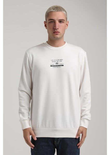 Bisiklet Yaka Ekru Slim Fit Sweatshirt 24FWM60185