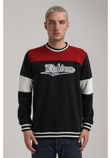 Bisiklet Yaka Lacivert Slim Fit Sweatshirt 24FWM60192