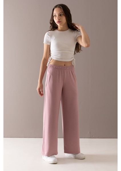 Pembe Geniş Paça Kesim Basic Kız Çocuk Pantolon 19786