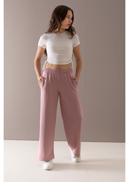 Pembe Geniş Paça Kesim Basic Kız Çocuk Pantolon 19786
