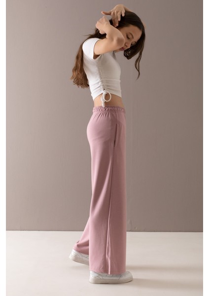 Pembe Geniş Paça Kesim Basic Kız Çocuk Pantolon 19786