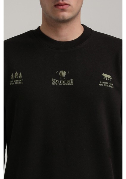 Bisiklet Yaka Siyah Slim Fit Sweatshirt 24FWM60188 modelleri