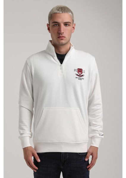 Dik Yaka Ekru Slim Fit Sweatshirt 24FWM60198