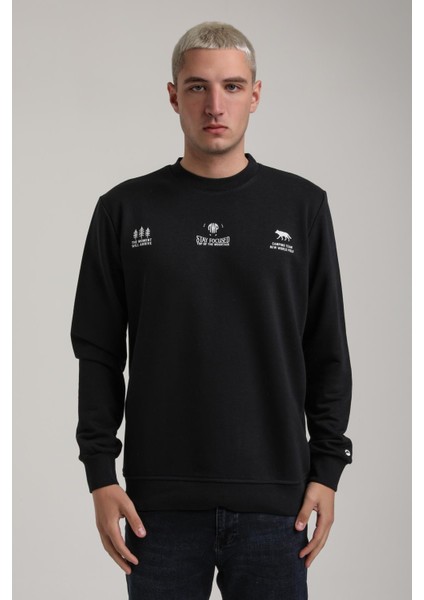 Bisiklet Yaka Siyah Slim Fit Sweatshirt 24FWM60188