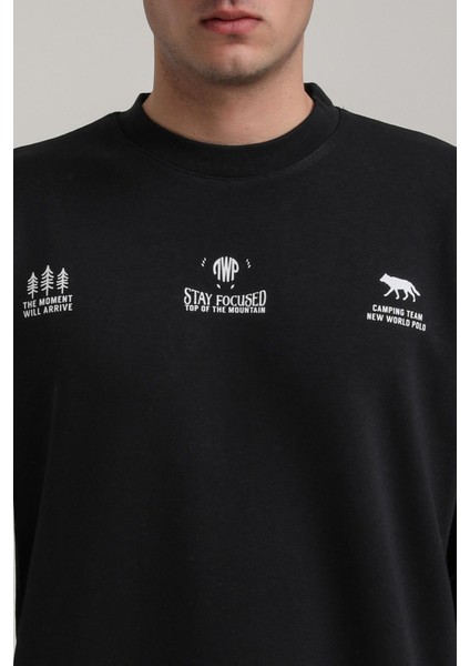 Bisiklet Yaka Siyah Slim Fit Sweatshirt 24FWM60188 modelleri