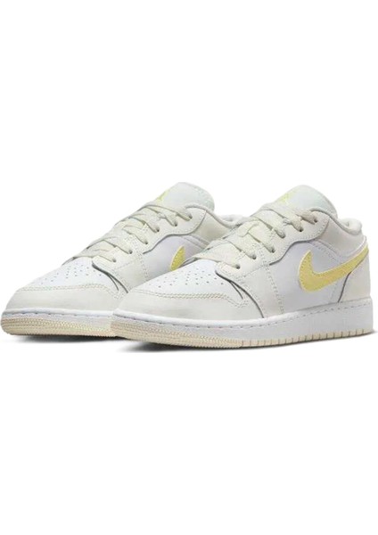 Air Jordan 1 Low(Gs) Leather Sneaker Deri Beyaz Sarı Swoosh Spor Ayakkabı modelleri