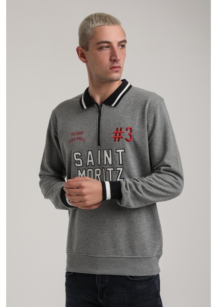Bisiklet Yaka Siyah Slim Fit Sweatshirt 24FWM60207