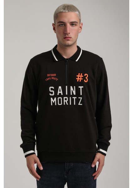 Bisiklet Yaka Siyah Slim Fit Sweatshirt 24FWM60207