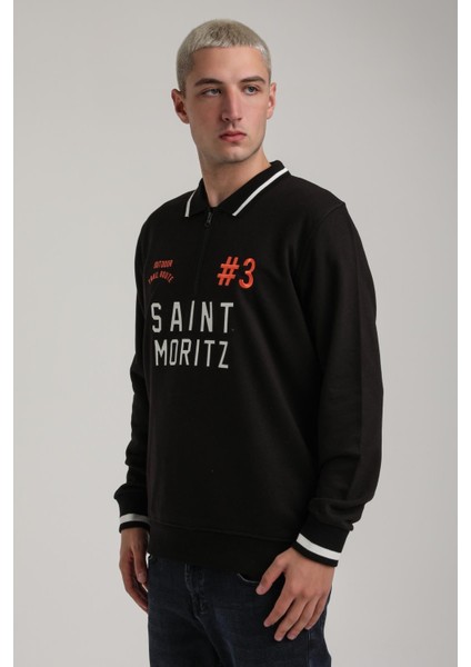 Bisiklet Yaka Siyah Slim Fit Sweatshirt 24FWM60207 modelleri