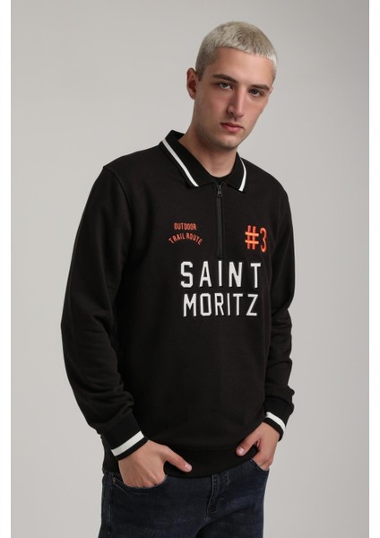 Bisiklet Yaka Siyah Slim Fit Sweatshirt 24FWM60207 indirimleri