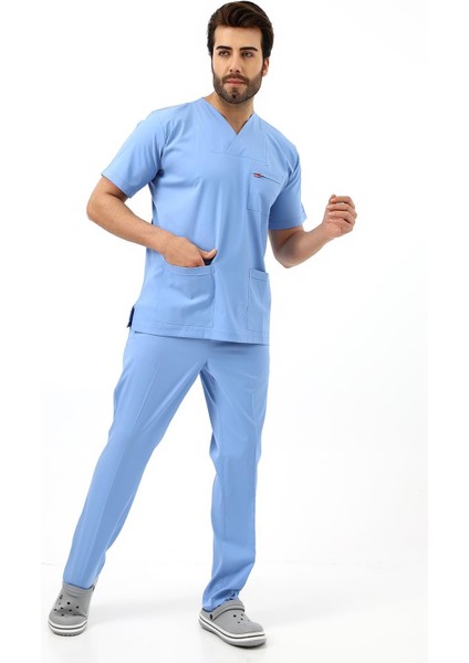 Zarf Yaka Erkek Likralı Takım - 6413 Açık Mavi
