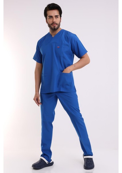 Zarf Yaka Erkek Likralı Takım - 6411 Saks Mavi