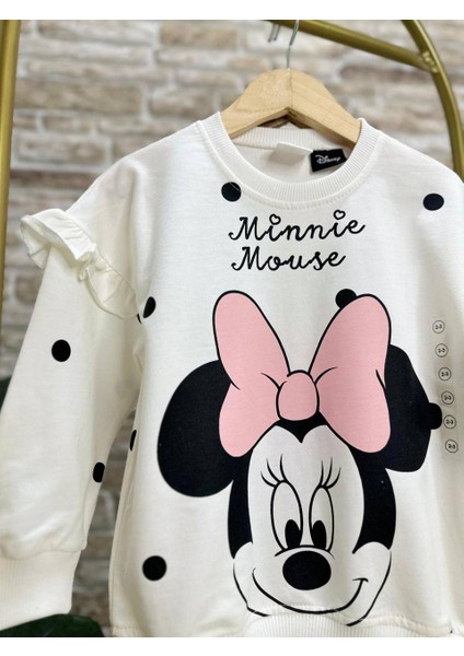 Yeni Sezon Kız Çocuk Minnie Mouse Baskılı Pamuklu Şardonsuz Taytlı 2'li Takım modelleri