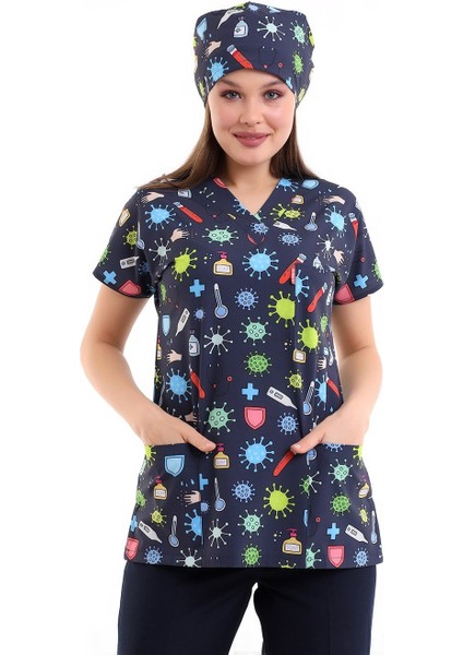 Yarasa Kol Dijital Unisex Desenli Üst - 6528 Sağlık Semboller