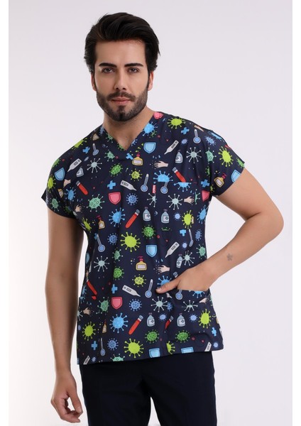 Yarasa Kol Dijital Unisex Desenli Üst - 6528 Sağlık Semboller