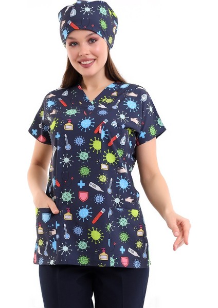 Yarasa Kol Dijital Unisex Desenli Üst - 6528 Sağlık Semboller