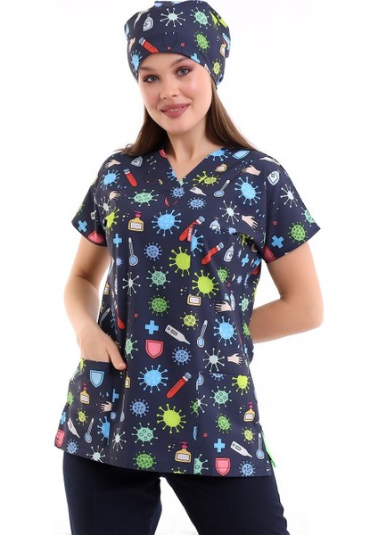 Yarasa Kol Dijital Unisex Desenli Üst - 6528 Sağlık Semboller