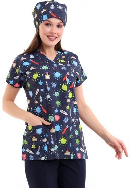 Yarasa Kol Dijital Unisex Desenli Üst - 6528 Sağlık Semboller