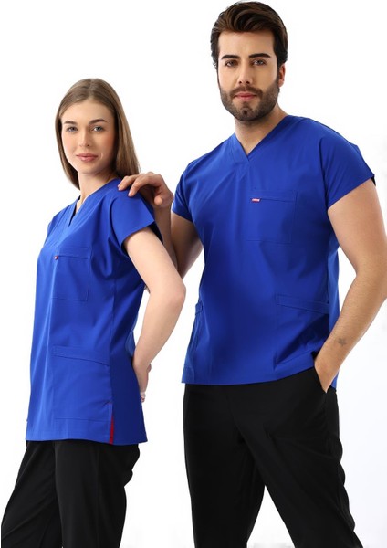 Unisex Likralı Yarasa Kol Tek Üst - 6411 Saks Mavi Soft