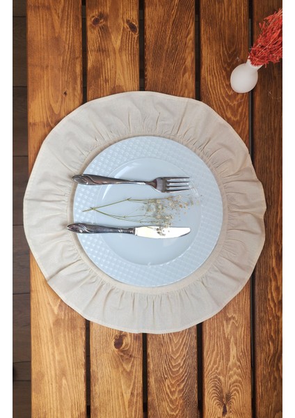 Naturel Keten Yuvarlak Fırfırlı 2 Li Vintage Amerikan Servis Bej 40x40