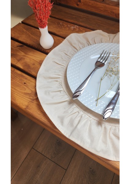 Naturel Keten Yuvarlak Fırfırlı 2 Li Vintage Amerikan Servis Bej 40x40