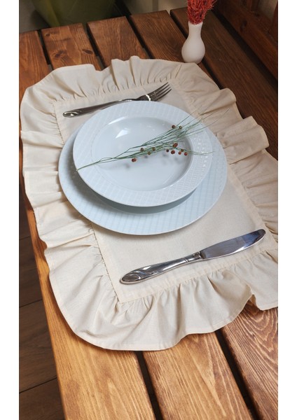 Naturel Keten Fırfırlı 2 Li Vintage Amerikan Servis Bej 40x50
