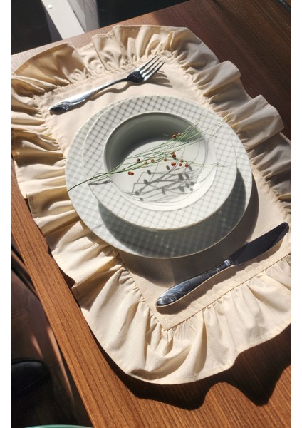 Naturel Keten Fırfırlı 2 Li Vintage Amerikan Servis Bej 40x50