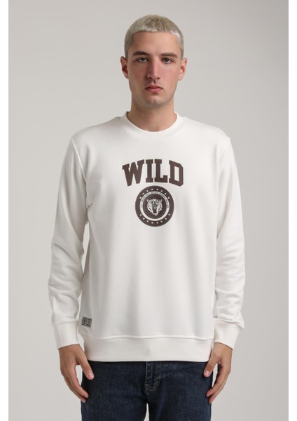 Bisiklet Yaka Ekru Slim Fit Sweatshirt 24FWM60194