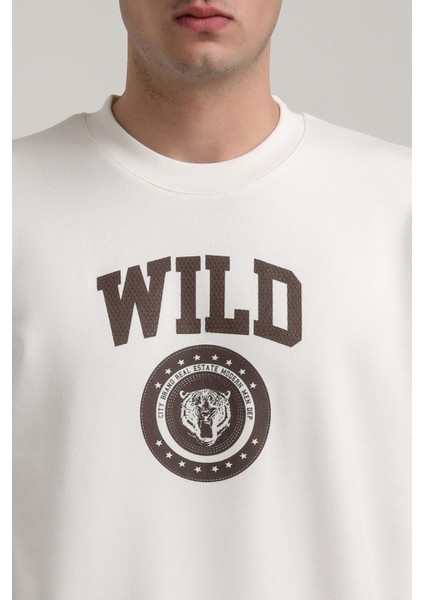 Bisiklet Yaka Ekru Slim Fit Sweatshirt 24FWM60194 fırsatları