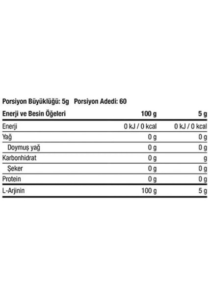 Arginine Power - 300 G - Aromasız - 60 Servis - %100 Saf Arjinin Amino Asit