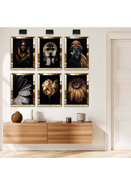 AFRİKA KADIN 6'LI PLEKSİ KENAR MDF TABLO SETİ