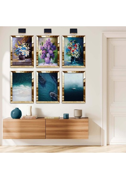 VAZODA ÇİÇEK 6'LI PLEKSİ KENAR MDF TABLO SETİ