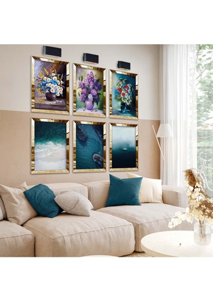 VAZODA ÇİÇEK 6'LI PLEKSİ KENAR MDF TABLO SETİ fiyatları