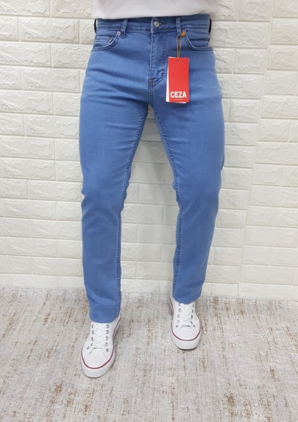 Erkek Slim Fit Açık Mavi Esnek Likralı Kot Pantolon (508)