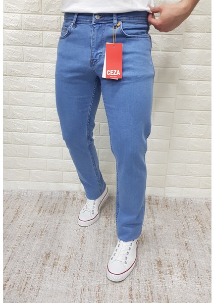 Erkek Slim Fit Açık Mavi Esnek Likralı Kot Pantolon (508) fırsatları
