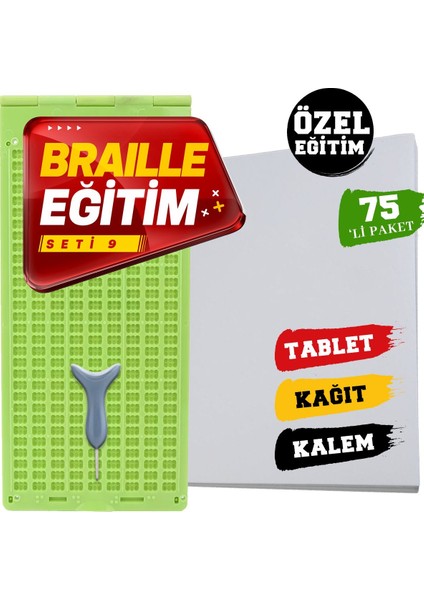 Braille Eğitim Seti 9 (75'li) (9 Satırlı Braille Tablet, Braille Kalem, 75'li Braille Yazı Kağıdı)