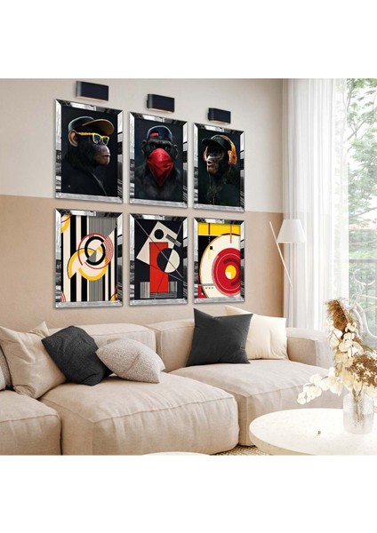MAYMUN VE SOYUT DESEN 6'LI PLEKSİ KENAR MDF TABLO SETİ