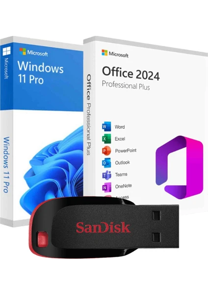 Windows 11 + Office 2024 Pro Plus Kurulum Dosyalı - Yazılım Etkinleştirme Anahtarı İçeren USB Bellek 16GB